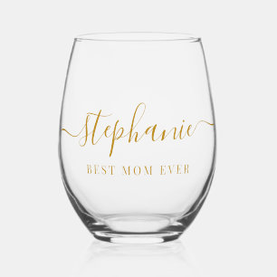 金ゴールドスクリプ最高のトMom Ever Script Monogram ステムなしワイングラス