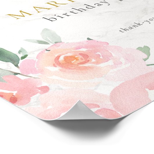 金ゴールドスクリプ絵を描トフローラ誕生日パーティーへようこそ ポスター (角)