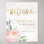 金ゴールドスクリプ絵を描トフローラ誕生日パーティーへようこそ ポスター (正面)