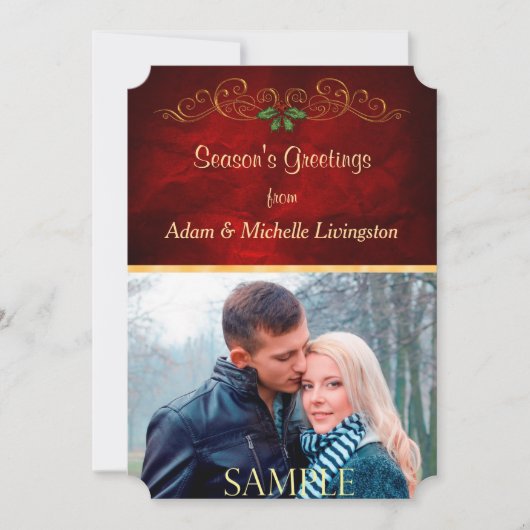 金ゴールドスクロールエレガントクリスマステンプレートフラット シーズンカード (正面)