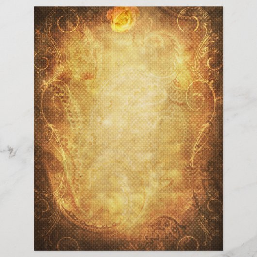 金ゴールドスクロールフレームイエローローズスクラップブック紙 (正面)