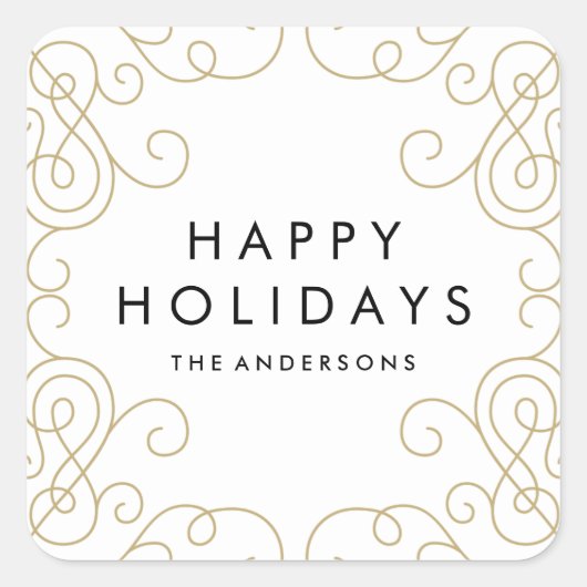 金ゴールドスクロールホリデーステッカー スクエアシール (正面)