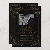 金ゴールドスクロール保存日付Annoucement セーブザデート (正面/裏面)