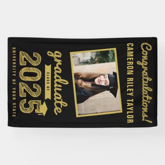 金ゴールドスケッチ2025おめでとう写真卒業パーティー 横断幕 (横)