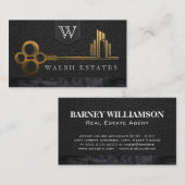 金ゴールドスケルトン鍵シティロゴ | レザー 名刺 (正面/裏面)