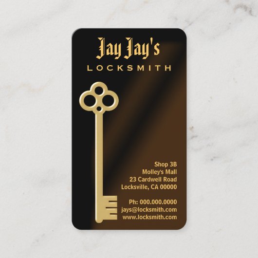 金ゴールドスケルトン鍵Vertical Locksmith名刺 名刺 (正面)