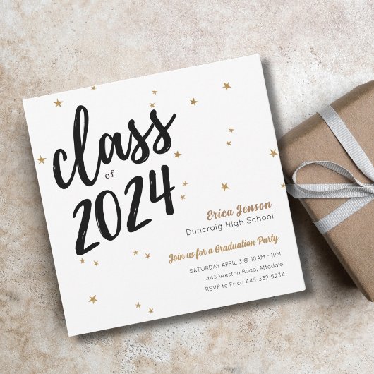 金ゴールドスシンプルター卒業パーティー招待状 招待状