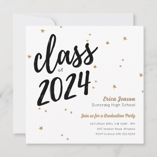 金ゴールドスシンプルター卒業パーティー招待状 招待状 (正面)