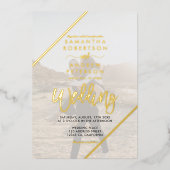 金ゴールドスストライプクリプト結婚シックの2枚の写真 箔招待状 (正面)