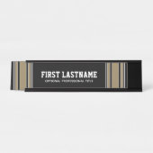 金ゴールドスストライプポーツジャージー名 – ブラック編集可能 デスクネームプレート (正面)