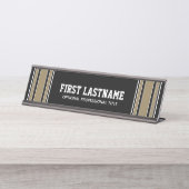 金ゴールドスストライプポーツジャージー名 – ブラック編集可能 デスクネームプレート (正面)