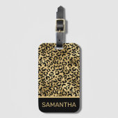 金ゴールドスタイリッシュとブラックフォイルヒョウの斑点パターン ラゲッジタグ (正面縦)