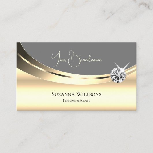 金ゴールドスタイリッシュと灰色の輝くダイヤモダンン 名刺 (正面)