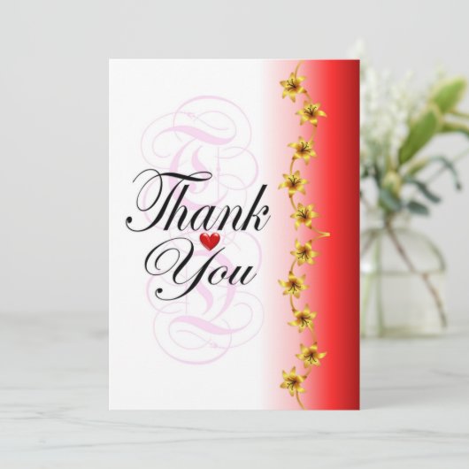 金ゴールドスタイリッシュの花が赤い書感謝してい道の花 サンキューカード (スタンド正面)