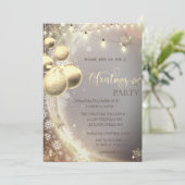 金ゴールドスタイリッシュの雪、ボール、ライトクリスマス 招待状 (スタンド正面)