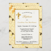 金ゴールドスタイリッシュイエロービーズハニカムバプテスマ 招待状 (正面/裏面)