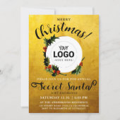 金ゴールドスタイリッシュクリスマスシークレットサンタ会社ロゴ 招待状 (正面)