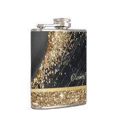 金ゴールドスタイリッシュグリッターシークインズブラックマーブル フラスク (右)