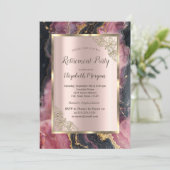 金ゴールドスタイリッシュグリッターブラックブルゴーニュ退職 招待状 (スタンド正面)