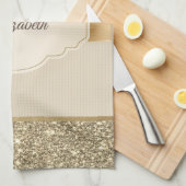 金ゴールドスタイリッシュグリッターヴィンテージダマスク キッチンタオル (四つ折り)