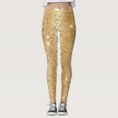 金ゴールドスタイリッシュグリッター野生ヒョウの斑点のパターン レギンス (正面)