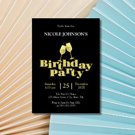 金ゴールドスタイリッシュシャンパンブラックバースデーパーティー 招待状
