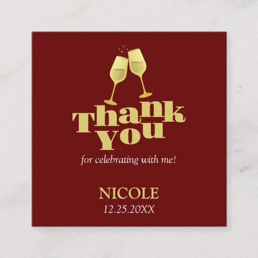 金ゴールドスタイリッシュシャンパンブルゴーニュ誕生日サンキュー エンクロージャーカード (正面)