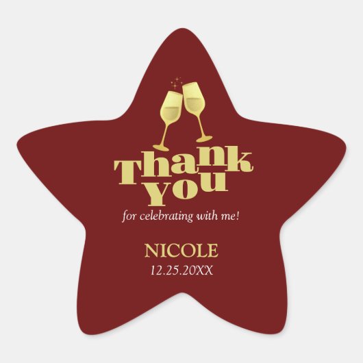 金ゴールドスタイリッシュシャンパンブルゴーニュ誕生日サンキュー 星シール (正面)