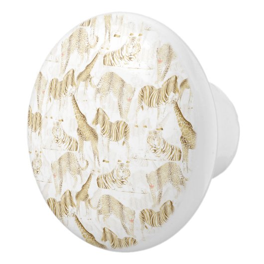 金ゴールドスタイリッシュジャングル野生動物のパターン セラミックノブ (右)