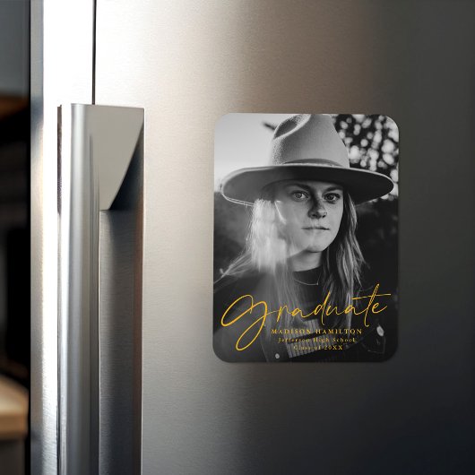 金ゴールドスタイリッシュスクリプト卒業発表の写真 マグネット