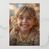 金ゴールドスタイリッシュタイポグラフィメリークリスマスフォト 箔シーズンカード (正面)