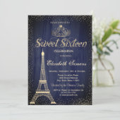 金ゴールドスタイリッシュティアラ紙吹雪エッフェルタオルスウィート16 招待状 (スタンド正面)