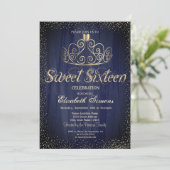 金ゴールドスタイリッシュティアラ紙吹雪プリンセススウィート16 招待状 (スタンド正面)