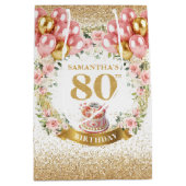 金ゴールドスタイリッシュナンバー80番誕生日ボホグリッターバッグ ミディアムペーパーバッグ (正面)