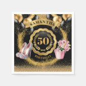 金ゴールドスタイリッシュバルーンナプキンとバラ金ゴールドヒール スタンダードカクテルナプキン (正面)