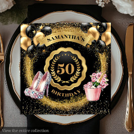 金ゴールドスタイリッシュバルーンナプキンとバラ金ゴールドヒール スタンダードカクテルナプキン