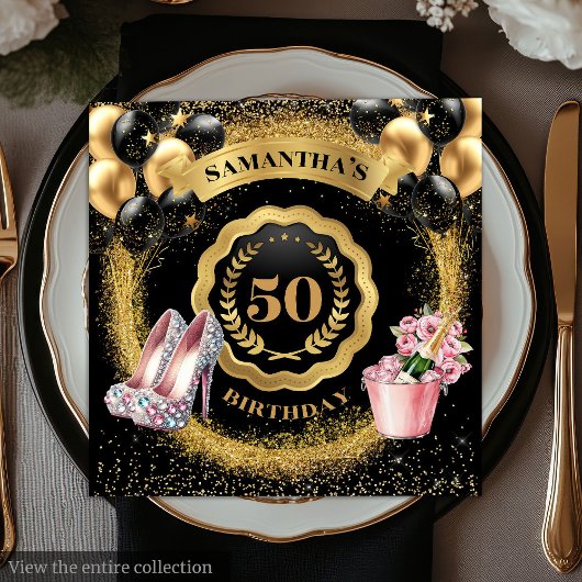 金ゴールドスタイリッシュバルーンナプキンとバラ金ゴールドヒール スタンダードカクテルナプキン