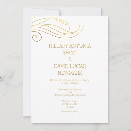 金ゴールドスタイリッシュフローリッシュ結婚式招待状 招待状 (正面)