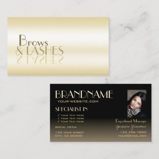 金ゴールドスタイリッシュブラックシック鏡文字写真付き 名刺 (正面/裏面)