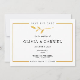 金ゴールドスタイリッシュブランチ。シンプルタイポグラフィ結婚ズ セーブザデート