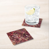 金ゴールドスタイリッシュブルゴーニュ抽象芸術花パターン スクエアペーパーコースター (インサイチュ)