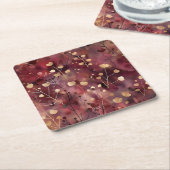 金ゴールドスタイリッシュブルゴーニュ抽象芸術花パターン スクエアペーパーコースター (アングル)