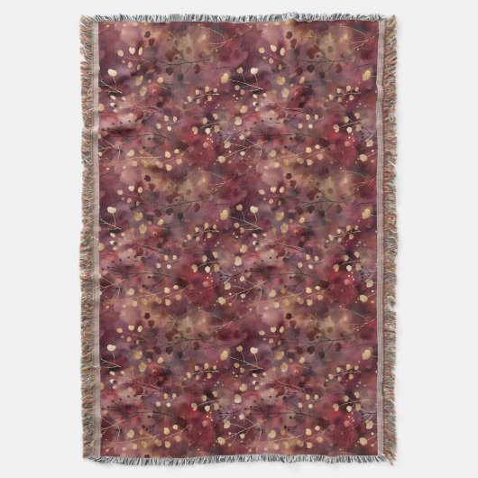金ゴールドスタイリッシュブルゴーニュ抽象芸術花パターン スローブランケット (正面縦)