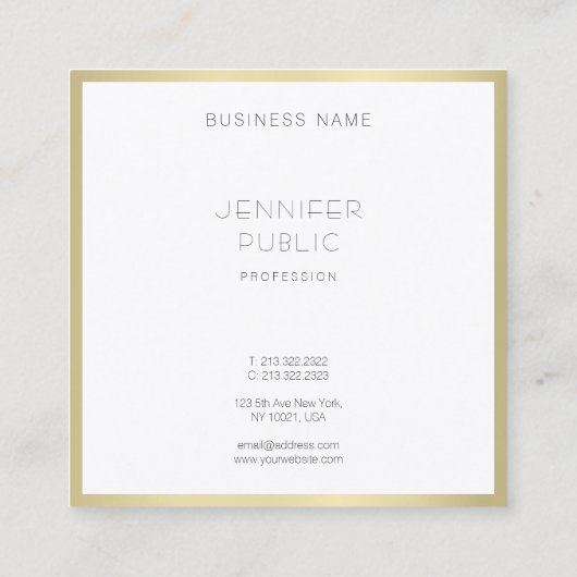 金ゴールドスタイリッシュホワイトミニマモダンリストテンプレートシック スクエア名刺 (裏面)