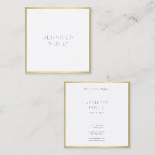 金ゴールドスタイリッシュホワイトミニマモダンリストテンプレートシック スクエア名刺 (正面/裏面)