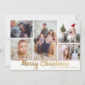 金ゴールドスタイリッシュメリークリスマス5フォトコラージュ シーズンカード (正面)