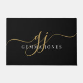 金ゴールドスタイリッシュモノグラムスクリプト名ドアマット ドアマット (正面)