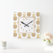 金ゴールドスタイリッシュリンゴ白 スクエア壁時計 (ホーム)