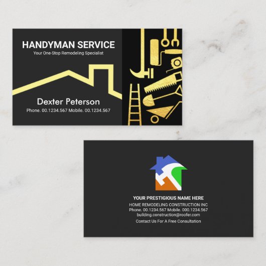 金ゴールドスタイリッシュ手利具屋根 名刺 (正面/裏面)