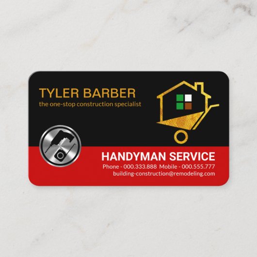 金ゴールドスタイリッシュ手押しホームハンドマン 名刺 (正面)